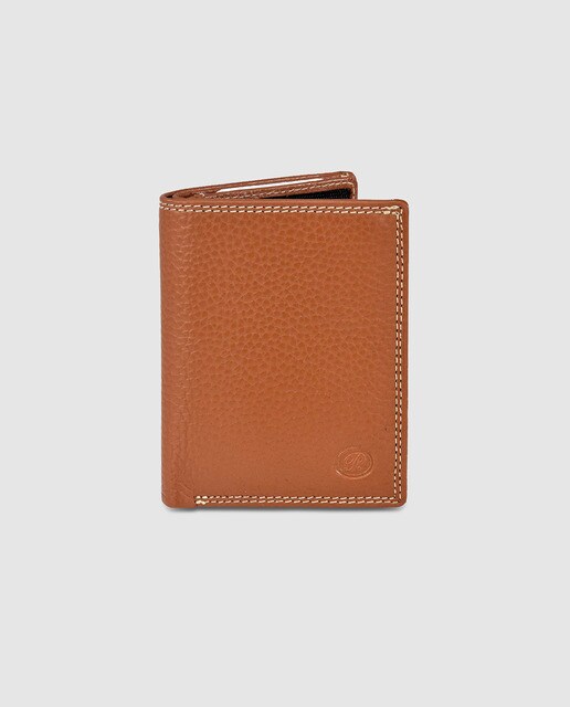 Cartera de hombre en piel granulada de color marrón
