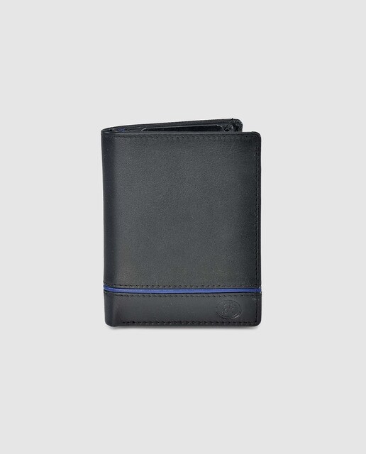 Cartera grande vertical de hombre en piel de color negro con broche