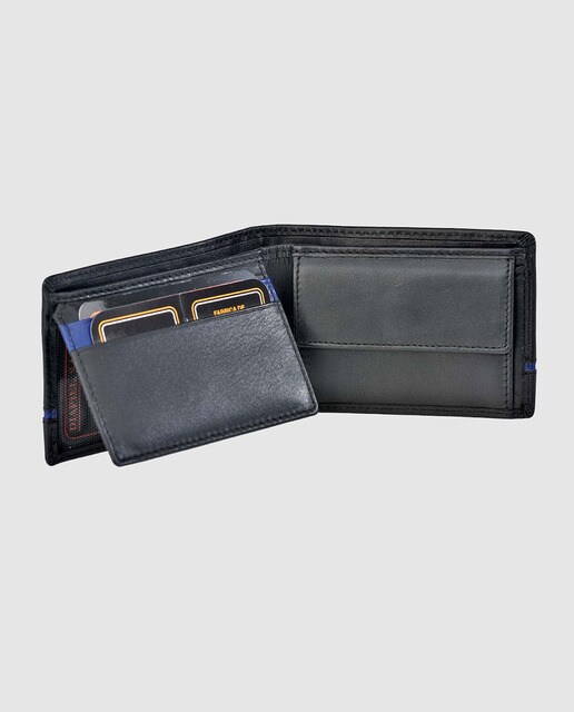 Cartera tipo americano de hombre en piel de color negro con monedero