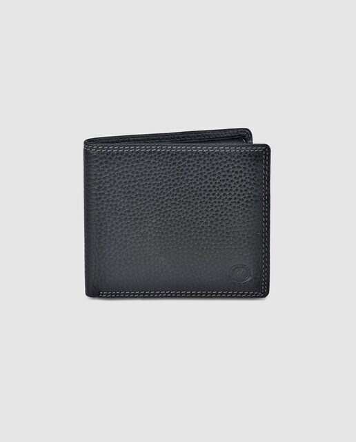 Cartera tipo americano de hombre en piel granulada de color negro