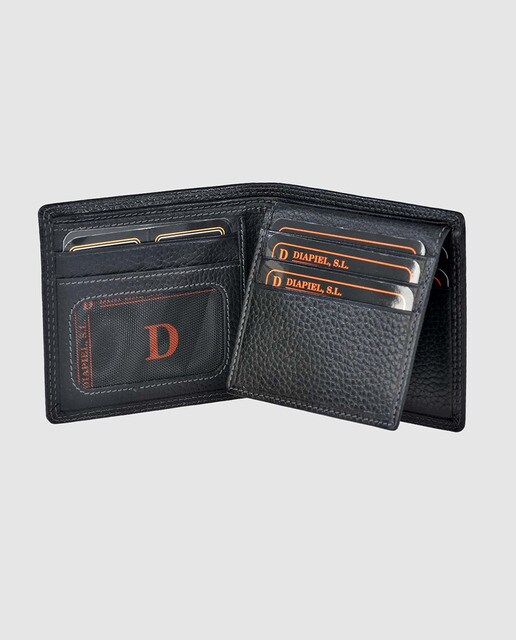 Cartera tipo americano de hombre en piel granulada de color negro