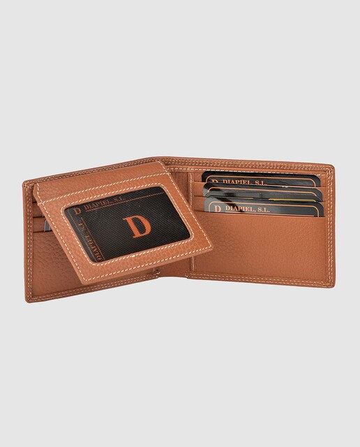 Cartera pequeña tipo americano de hombre en piel granulada de color marrón