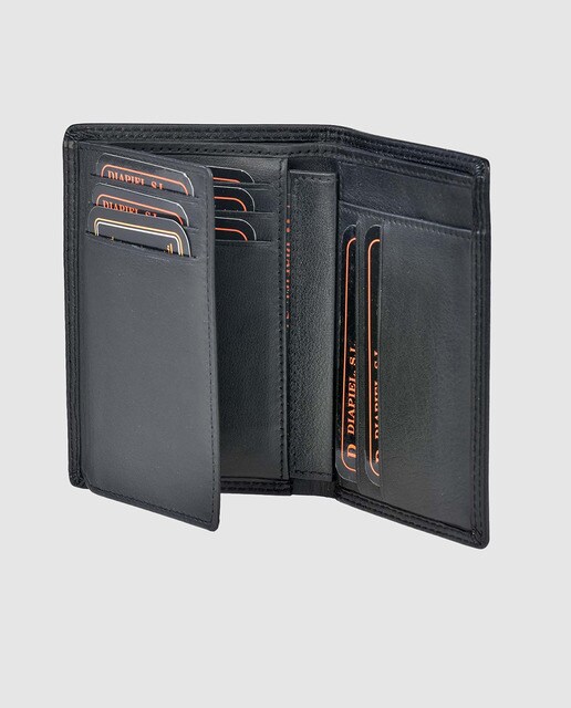 Cartera vertical de hombre en piel de color negro