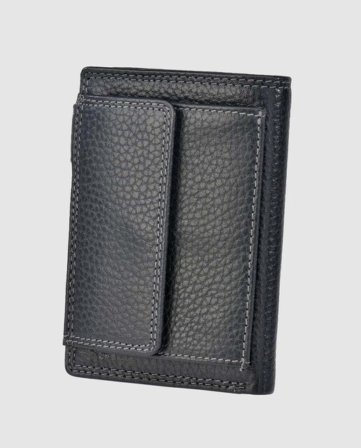Cartera de hombre en piel de color negro con monedero