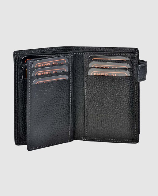 Cartera de hombre en piel de color negro con monedero
