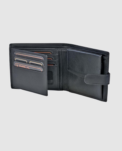 Cartera tipo americano de hombre en piel de color negro con monedero