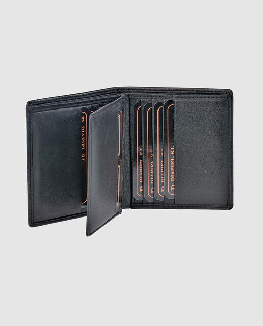 Cartera vertical compacta de hombre en piel napa de color negro