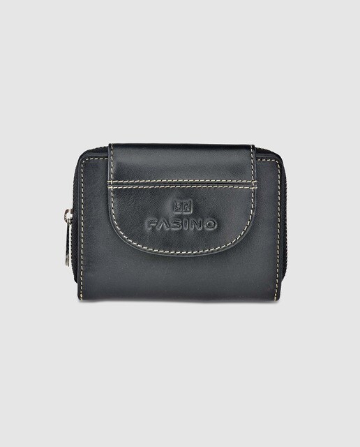 Cartera pequeña de mujer en piel de color negro con broche