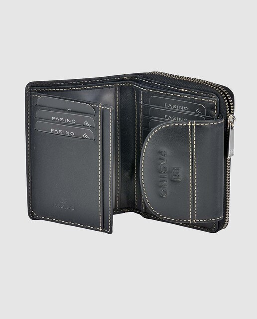 Cartera pequeña de mujer en piel de color negro con broche