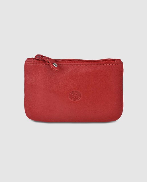 Monedero de hombre en piel de color rojo con cremallera