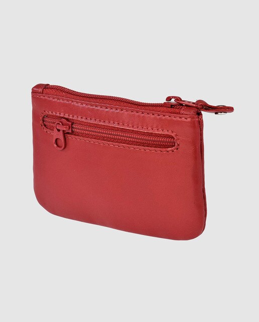 Monedero de hombre en piel de color rojo con cremallera