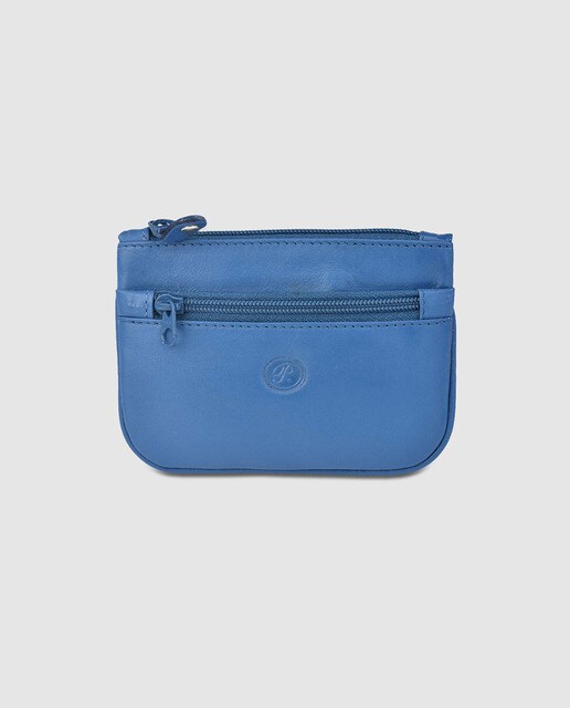 Monedero de hombre en piel de color azul con cremallera y bolsillos