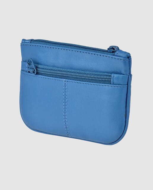 Monedero de hombre en piel de color azul con cremallera y bolsillos
