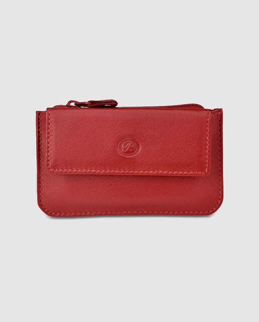 Monedero de hombre en piel de color rojo con cremallera y llavero