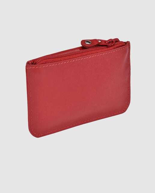 Monedero de hombre en piel de color rojo con cremallera y llavero