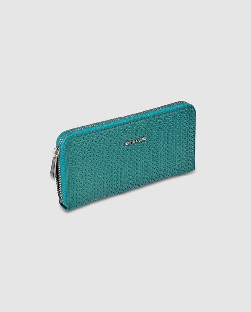 Cartera de mujer en piel verde troquelada con cremallera