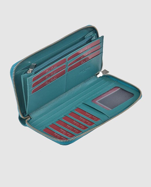 Cartera de mujer en piel verde troquelada con cremallera