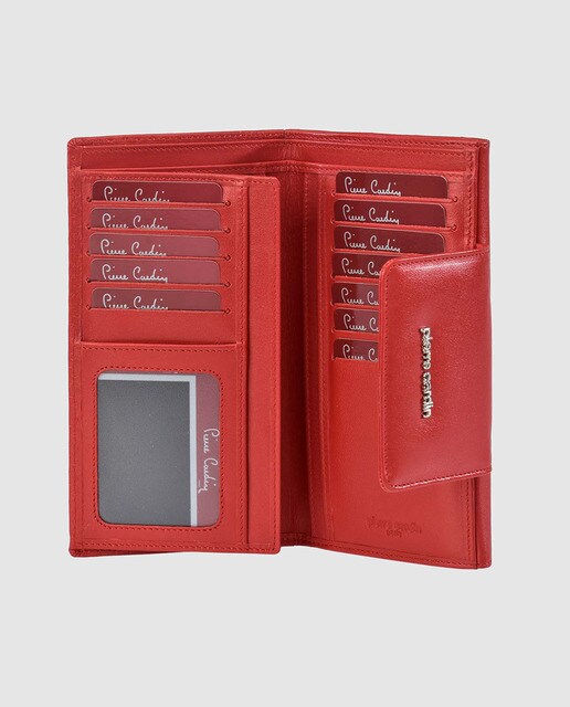 Cartera de mujer en piel roja troquelada con solapa