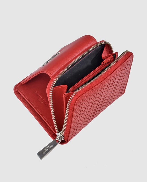 Cartera pequeña de mujer en piel roja troquelada con solapa
