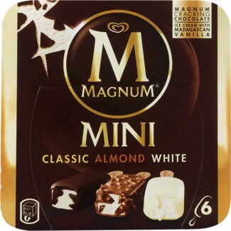 Magnum Mini Gelado Três Chocolates Pack 6 embalagem 55 ml