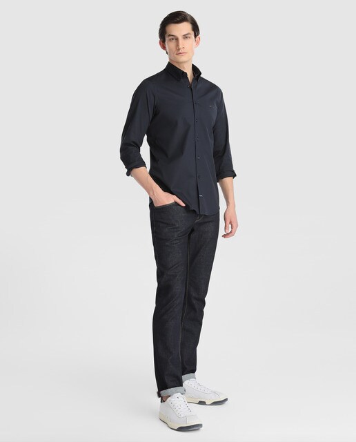 Camisa de hombre Tommy Hilfiger slim lisa azul