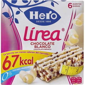 Hero Linea Barras de Cereais com Chocolate Branco Pack 6 embalagem 120 g