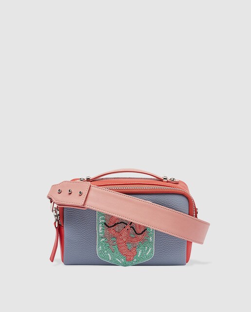 Bandolera pequeña de piel bicolor en azul y rojo de mujer