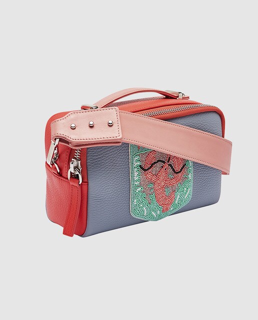 Bandolera pequeña de piel bicolor en azul y rojo de mujer