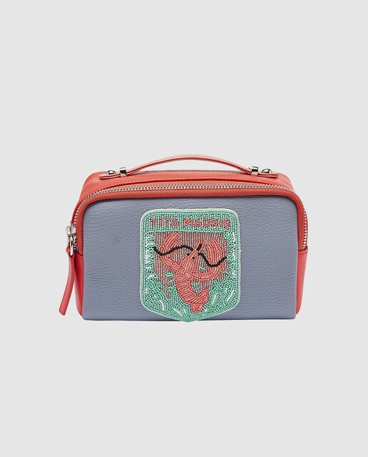 Bandolera pequeña de piel bicolor en azul y rojo de mujer