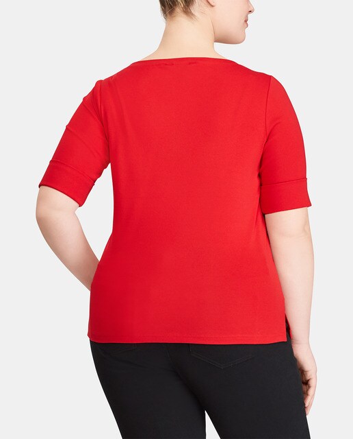 Camiseta roja de mujer talla grande Lauren Ralph Lauren con escote barco