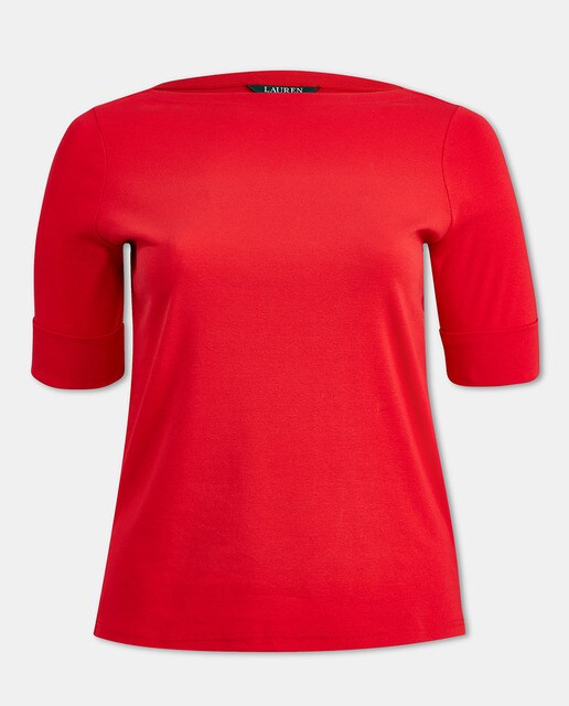 Camiseta roja de mujer talla grande Lauren Ralph Lauren con escote barco