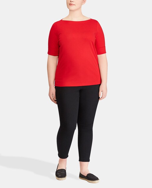 Camiseta roja de mujer talla grande Lauren Ralph Lauren con escote barco