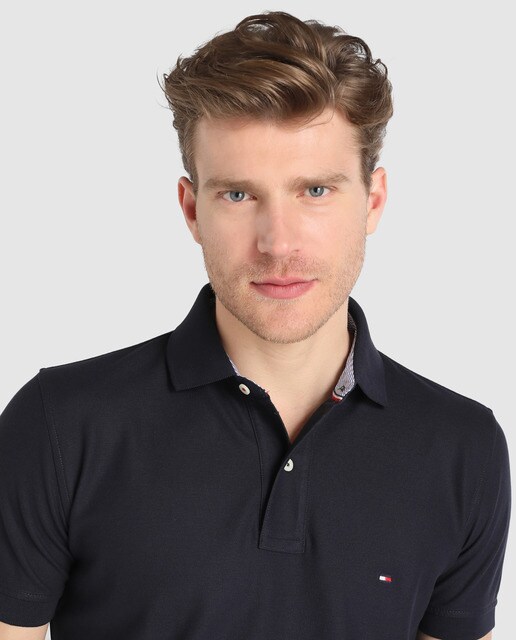 Polo piqué de hombre Tommy Hilfiger azul de manga corta