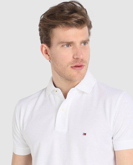 Polo piqué de hombre Tommy Hilfiger blanco de manga corta