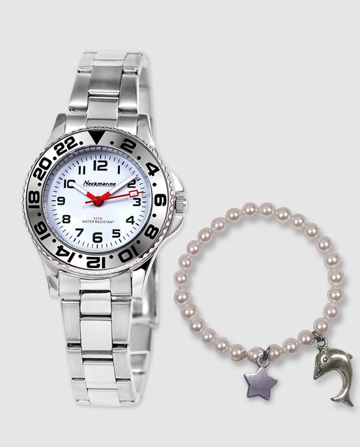 Reloj de niña Neckmarine NKM39007MP de acero con pulsera de perlas