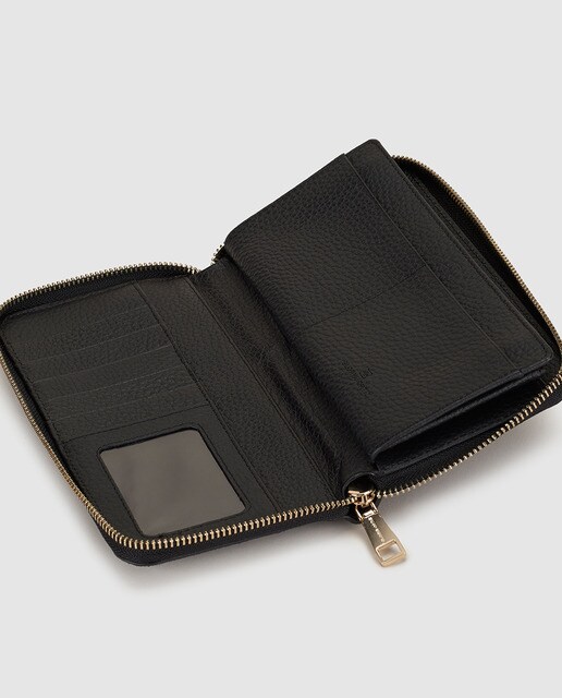 Cartera Petra de mujer Gloria Ortiz en piel de color negro con cremallera