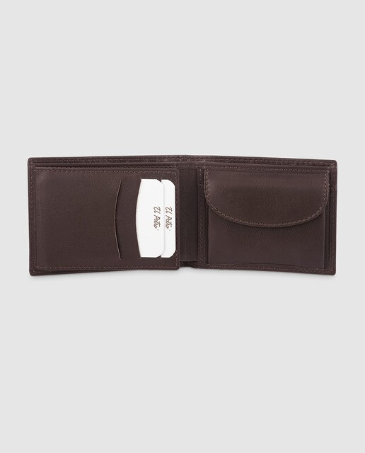 Cartera de hombre en piel de color marrón con monedero