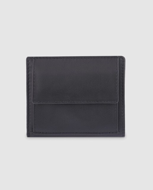 Cartera vertical de hombre en piel de color negro con monedero