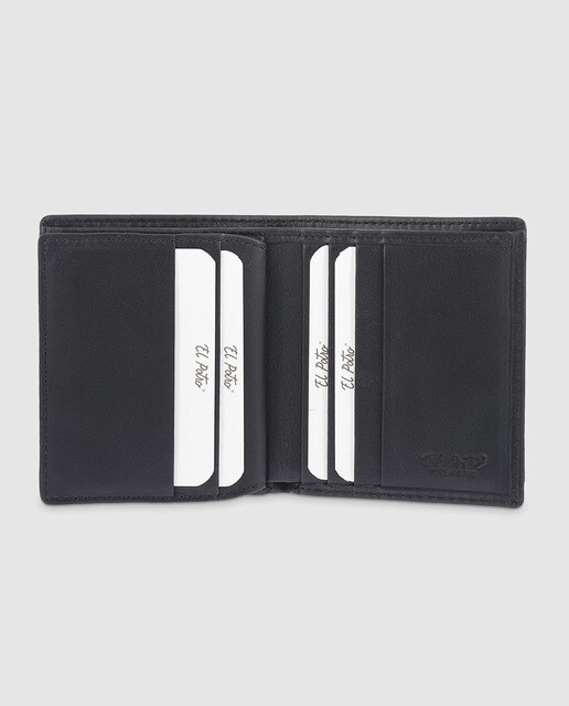 Cartera vertical de hombre en piel de color negro con monedero