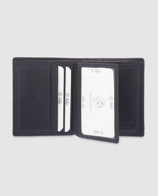Cartera vertical de hombre en piel de color negro con monedero
