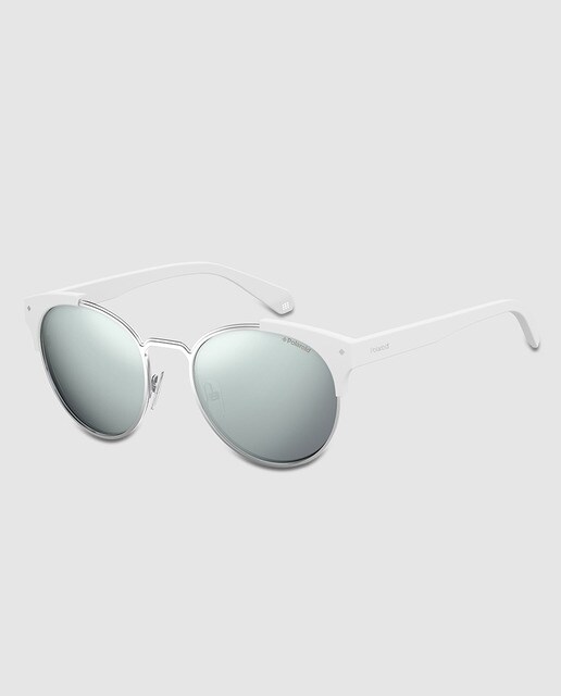 Gafas de sol Polaroid unisex en blanco con montura redonda
