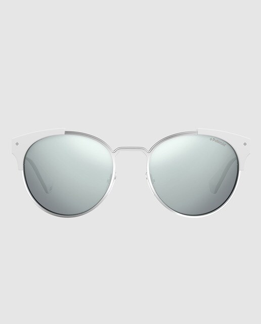 Gafas de sol Polaroid unisex en blanco con montura redonda