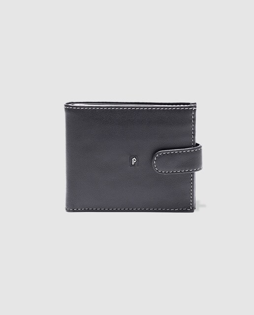 Cartera de hombre en piel de color negro con broche y monedero