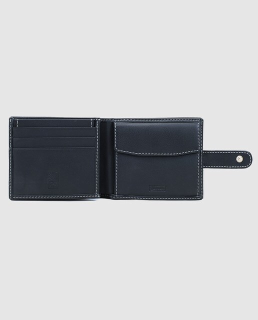 Cartera de hombre en piel de color negro con broche y monedero
