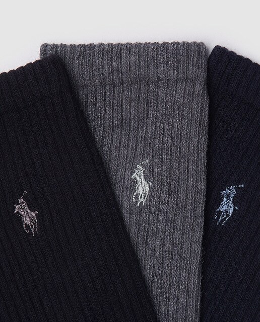 Pack de tres pares de calcetines de hombre Polo Ralph Lauren cortos varios colores