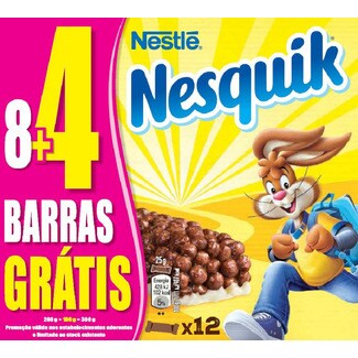 Nestlé Nesquik Barras de Cereais de Chocolate com Leite Pack 8 + 4 Grátis embalagem 300 g