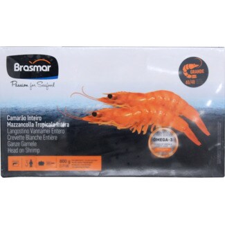 Brasmar Camarão Inteiro Vannamei 40/48 embalagem 800 g