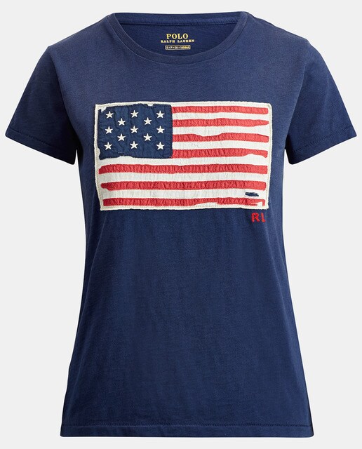 Camiseta de mujer Polo Ralph Lauren en azul con bandera en delantero