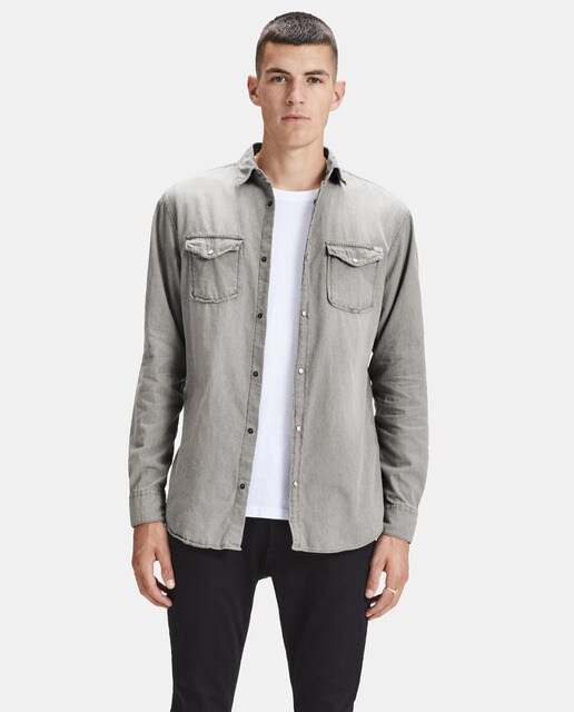 Camisa vaquera de hombre Jack & Jones slim lisa gris