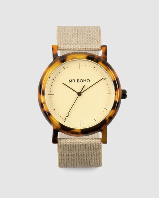 Reloj de mujer Mr. Boho Acetate 50-AC1 textil con piel beige